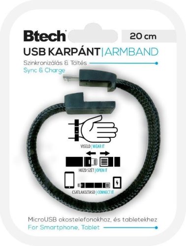 Btech Micro USB Textil Karkötő Fekete