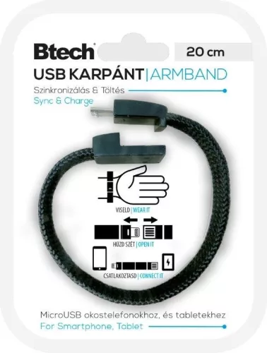Btech Micro USB Textil Karkötő Fekete