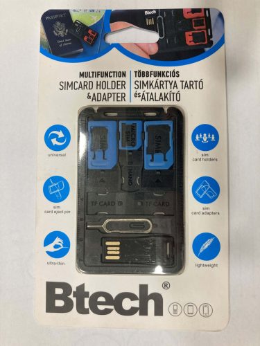 Btech BSH-8020 SIM kártya tartó és adapter, kék