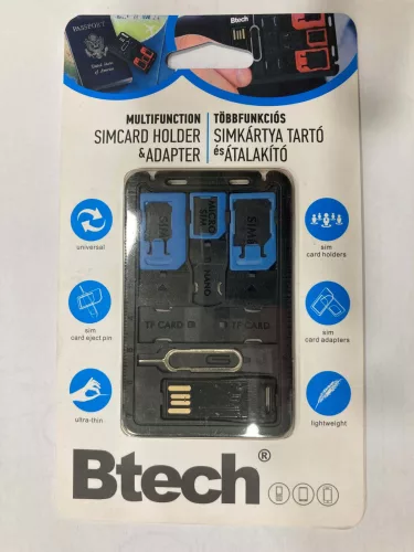 Btech BSH-8020 SIM kártya tartó és adapter, kék