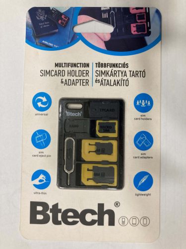 Btech BSH-8040 SIM kártya tartó és adapter, sárga