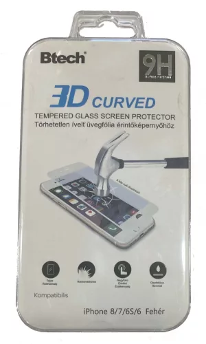 iPhone 6/6S/7/8 3D ívelt üvegfólia fehér