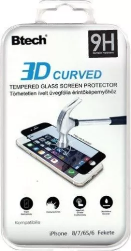 iPhone 6/6S/7/8 3D ívelt fekete kijelzővédő fólia