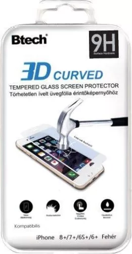 iPhone 6+/6S+/7+/8+ 3D ívelt üvegfólia fehér