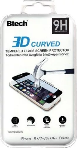 iPhone 6+/6S+/7+/8+ 3D ívelt üvegfólia fekete