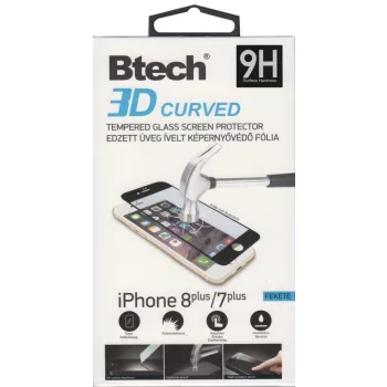 Iphone 7+/8+ 3D fekete kijelzővédő üvegfólia