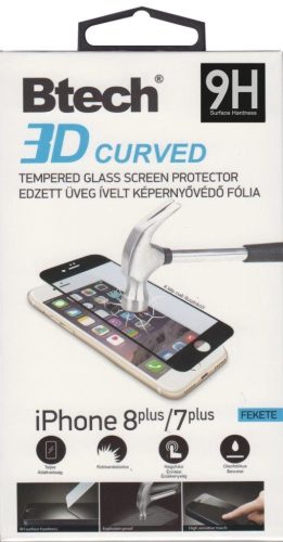Iphone 7+/8+ 3D fekete kijelzővédő üvegfólia