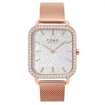 Como Milano Square női csillámos ezüst számlapos rosegold színű karóra