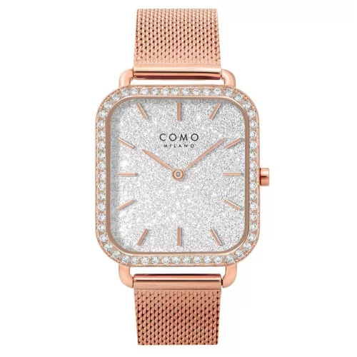 Como Milano Square női csillámos ezüst számlapos rosegold színű karóra