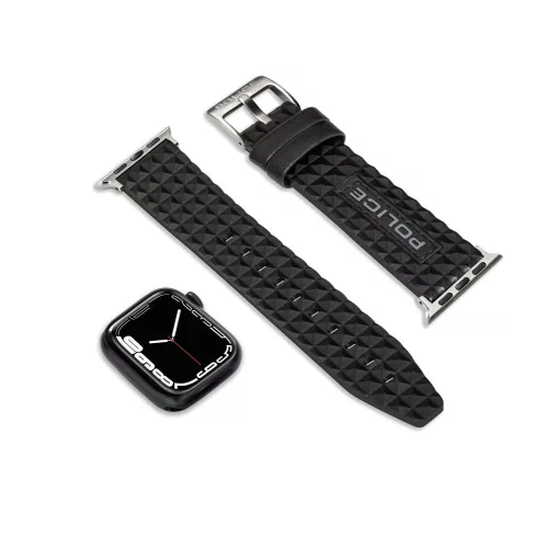 Police Pyramid fekete bőr Apple Watch szíj 22 mm