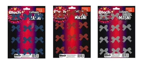 Btech csillogós metál masni 12db kék/piros