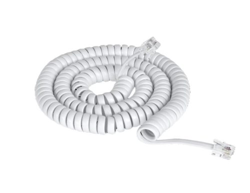 Vezetékes telefon kézibeszélő kábel fehér spirál 5 méter 6P/4C T6-5/WH-5